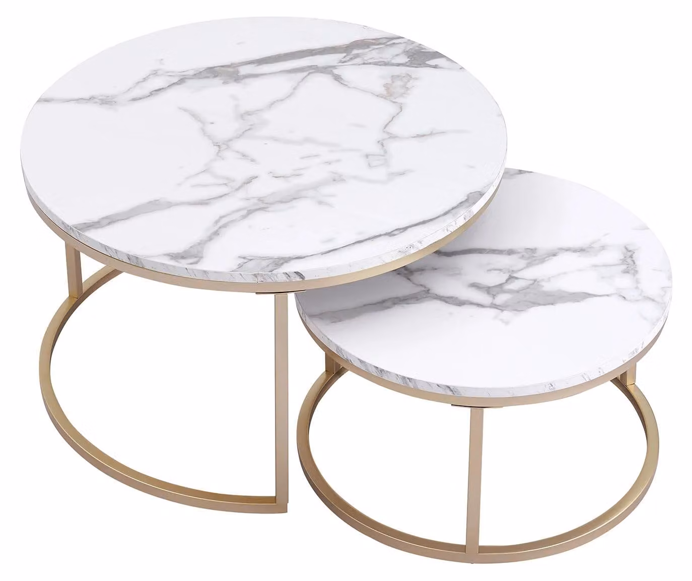 Tavolino rotondo - Set 2-in-1 - 2 pezzi - Diametro 60 cm - Altezza 44,5 cm - Bianco - Struttura in metallo - Design moderno