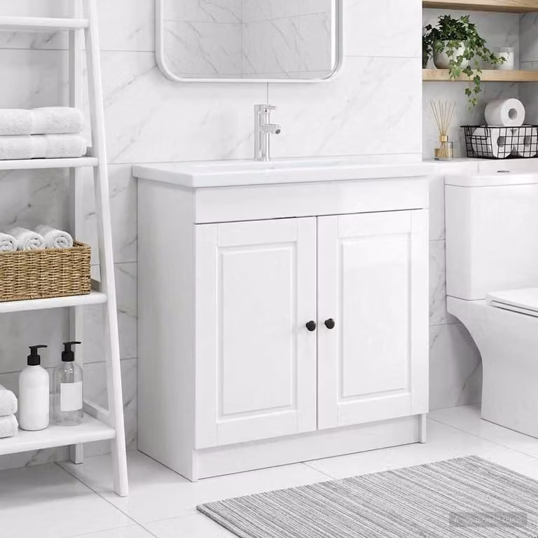 Mobiletto da bagno sotto il lavello vidaXL Bianco Lucido con ante a battente e ripiani interni