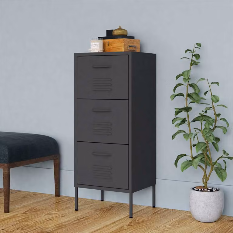 Armadietto da bagno moderno vidaXL in metallo antracite opaco con ante e cassetti L/P/H: 42,5 x 35 x 101,5 cm