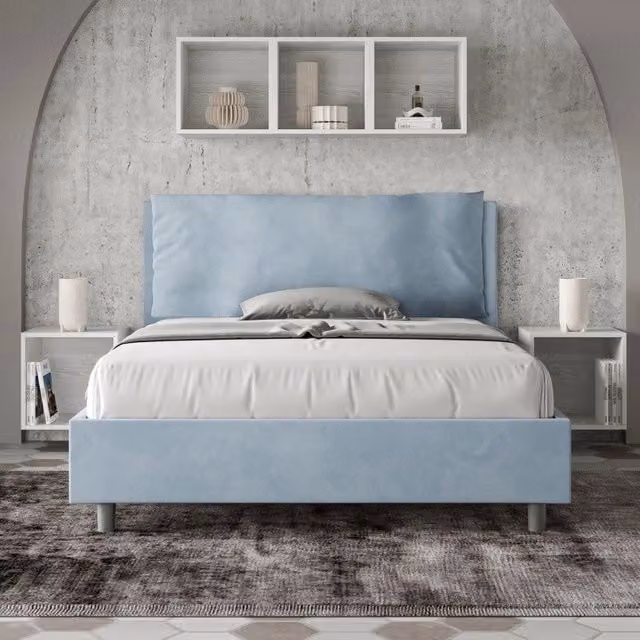 Letto imbottito Letto Matrimoniale alla Francese 140x200 cm Large - Con rete,Microfibra,Azzurro