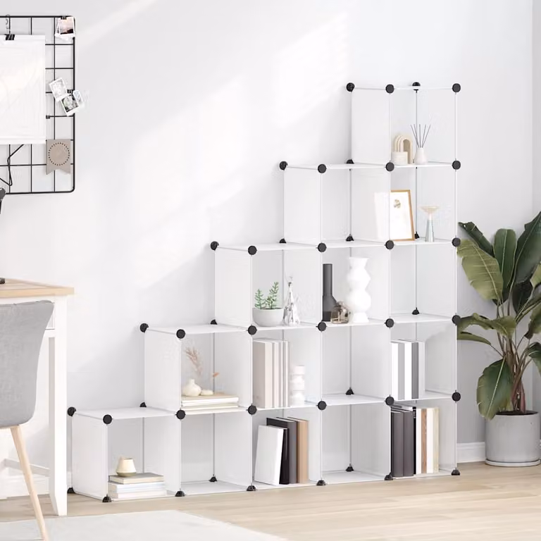 vidaXL Organizzatore Portaoggetti con 15 Cubi Trasparenti e Bianco, L/P/H: 155 x 32 x 153,5 cm