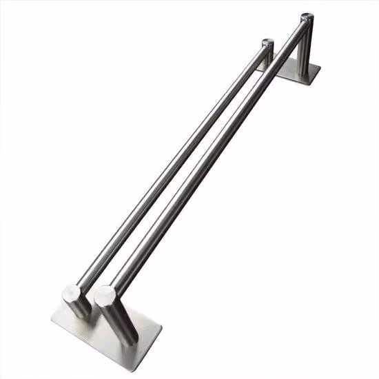 Gancio per asciugare a doppia barra in acciaio inossidabile 304, 40 cm, finitura spazzolata, autoadesivo 3M, impermeabile, completo (argento)