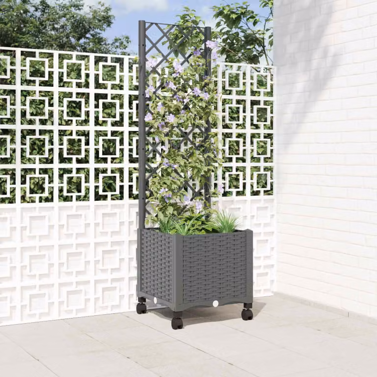 vidaXL Vaso da giardino con grigliato e ruote Grigio Chiaro in plastica H: 146 cm, L: 40 cm, P: 40 cm