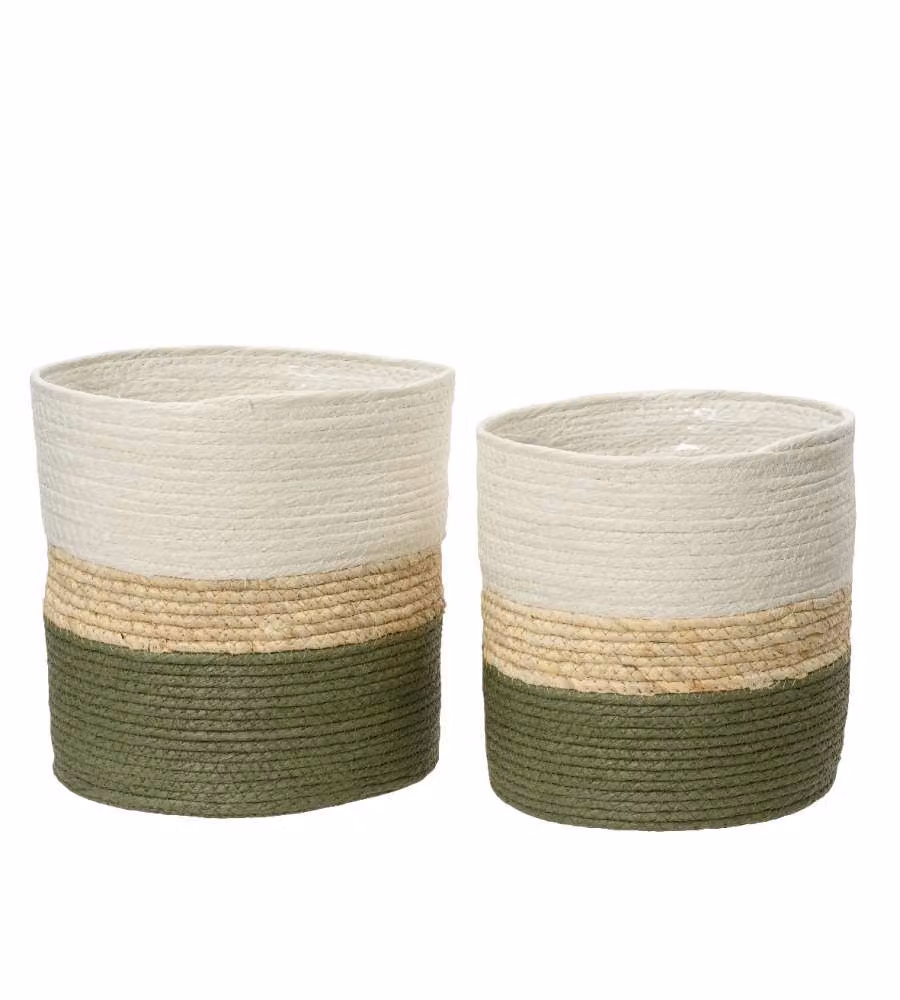 Kaemingk Cesta Intrecciata - Verde/Naturale/Crema - Grande 28x28 cm