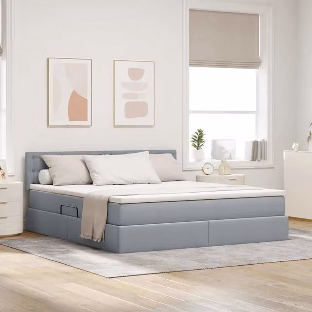 Letto con contenitore e illuminazione LED vidaXL in tessuto grigio, L/P/H: 180 x 200 x 204 cm