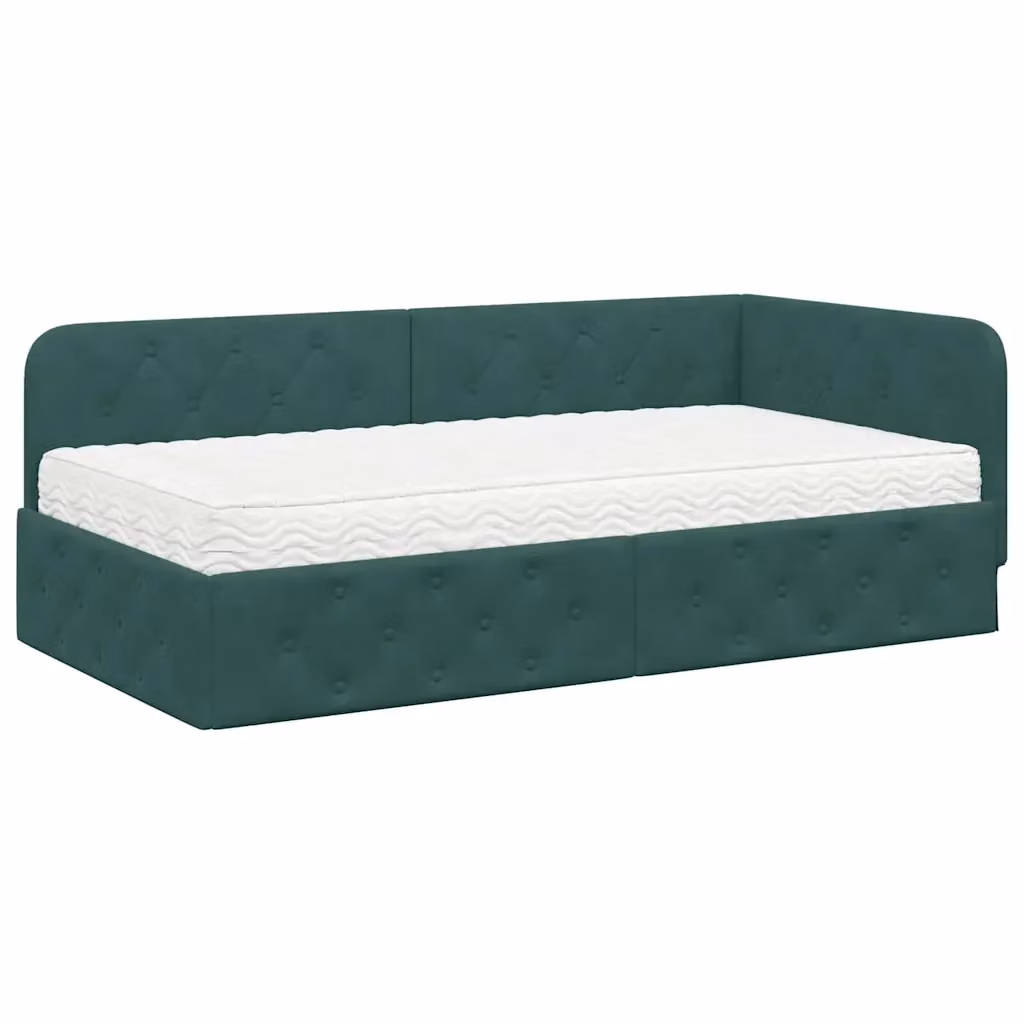 vidaXL Cornice del letto ad angolo asimmetrica in velluto verde, L/P/H: 204 x 140 x 72 cm – 2