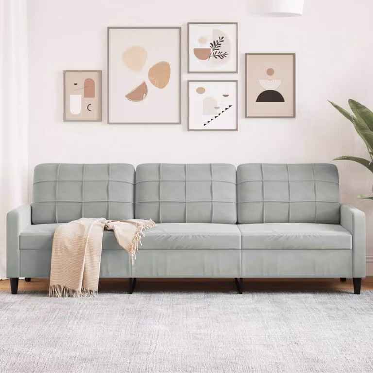 vidaXL Divano a 3 Posti Moderno in Velluto Grigio con Struttura in Metallo per il tuo Soggiorno L: 226 cm, P: 80 cm, H: 77 cm