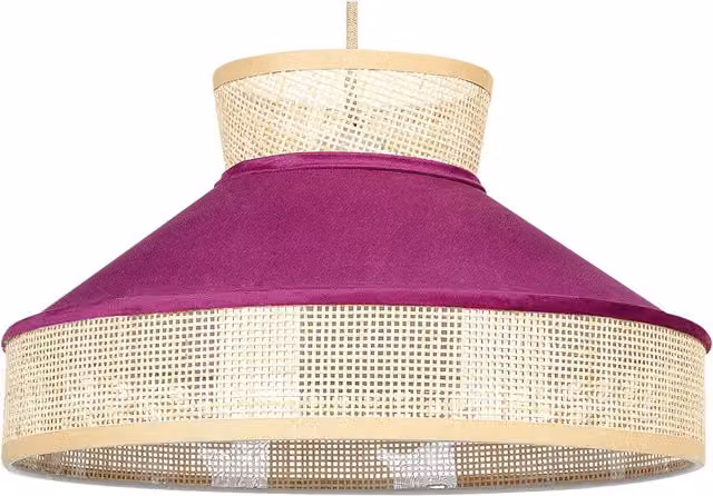 Lampadario a sospensione BELIANI in rattan e tessuto rosa con stile boho e altezza regolabile