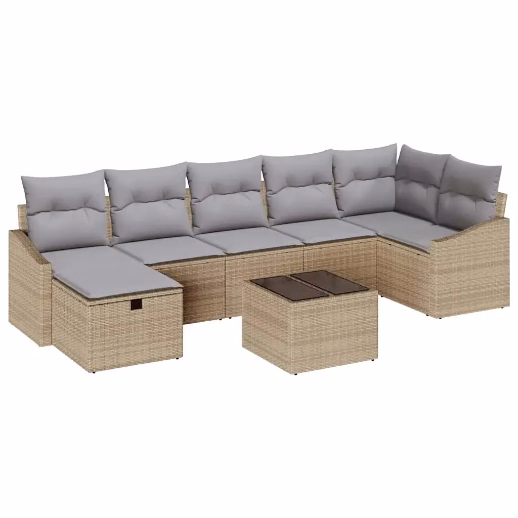 Set di divani da giardino vidaXL 8 pezzi in polyrattan beige con cuscini e contenitore per archiviazione – 2