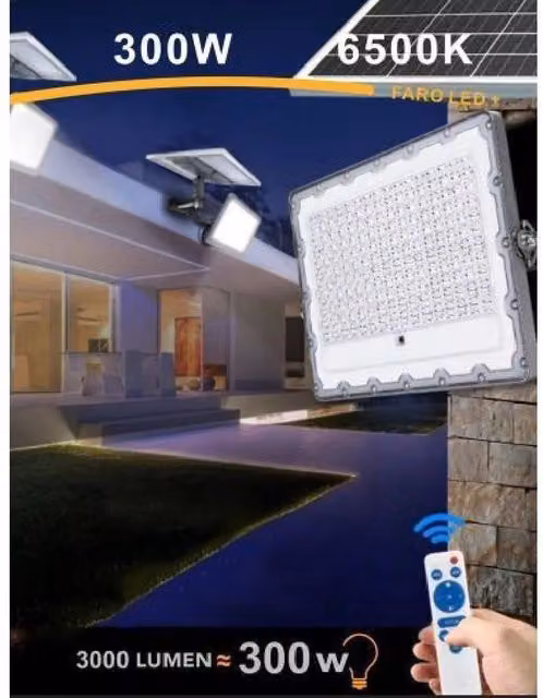 Trade Shop - Faro Led 300 Watt Crepuscolare Pannello Energia Solare Telecomando Ip65 Sl-300w -