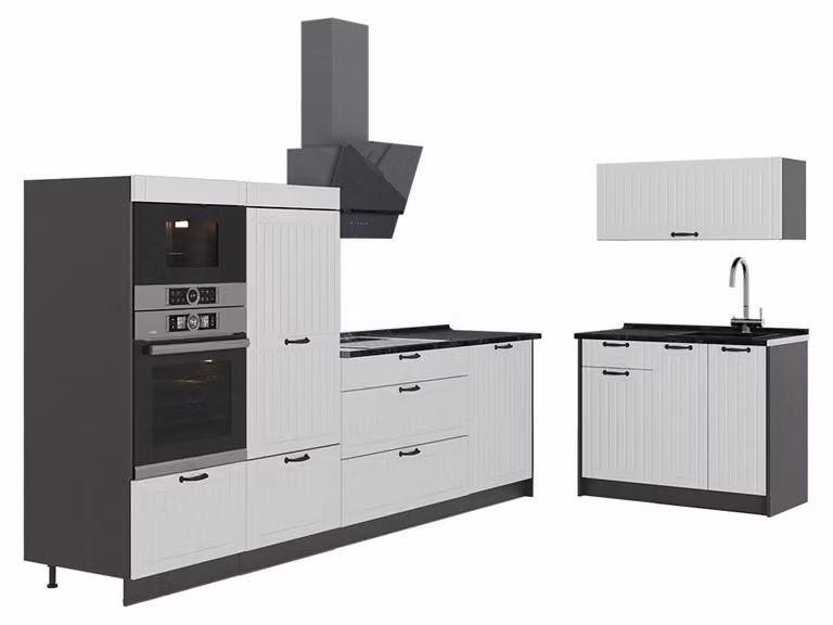 Cucina Vicco Fame-Line Bianco rustico/Antracite 380 cm senza piano di lavoro, Model 64083