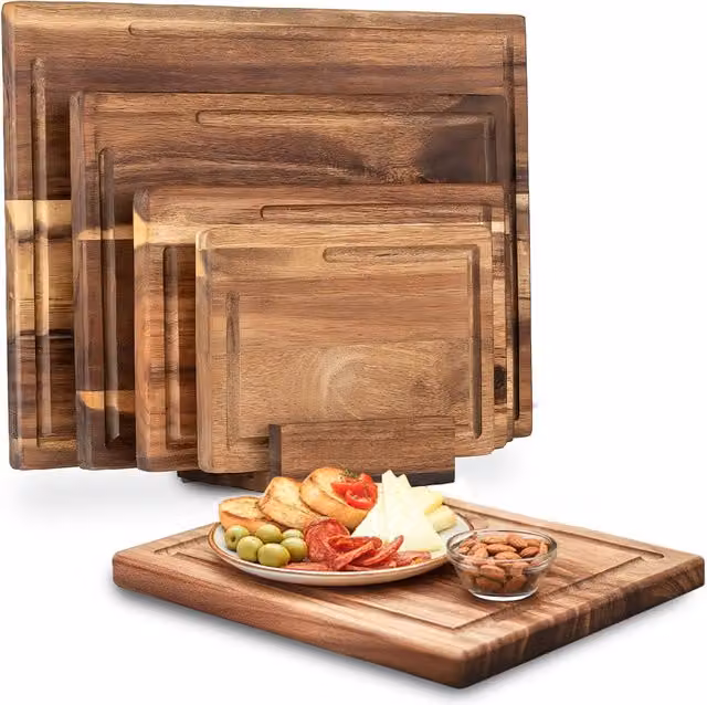 Set di 4 Taglieri Rettangolari in Legno di Acacia Marrone Avilia Home