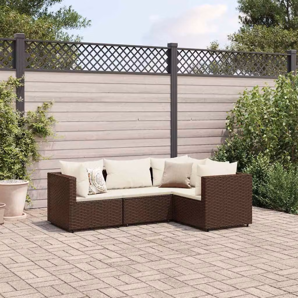Set di mobili da giardino vidaXL composto da 4 pezzi con cuscini imbottiti in rattan e struttura in acciaio marrone e bianco – 1