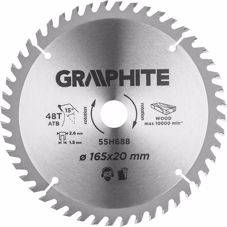 Lama GRAPHITE legno, truciolato, MDF 165 x 1,5 x 2,6 x 20 mm 48 denti