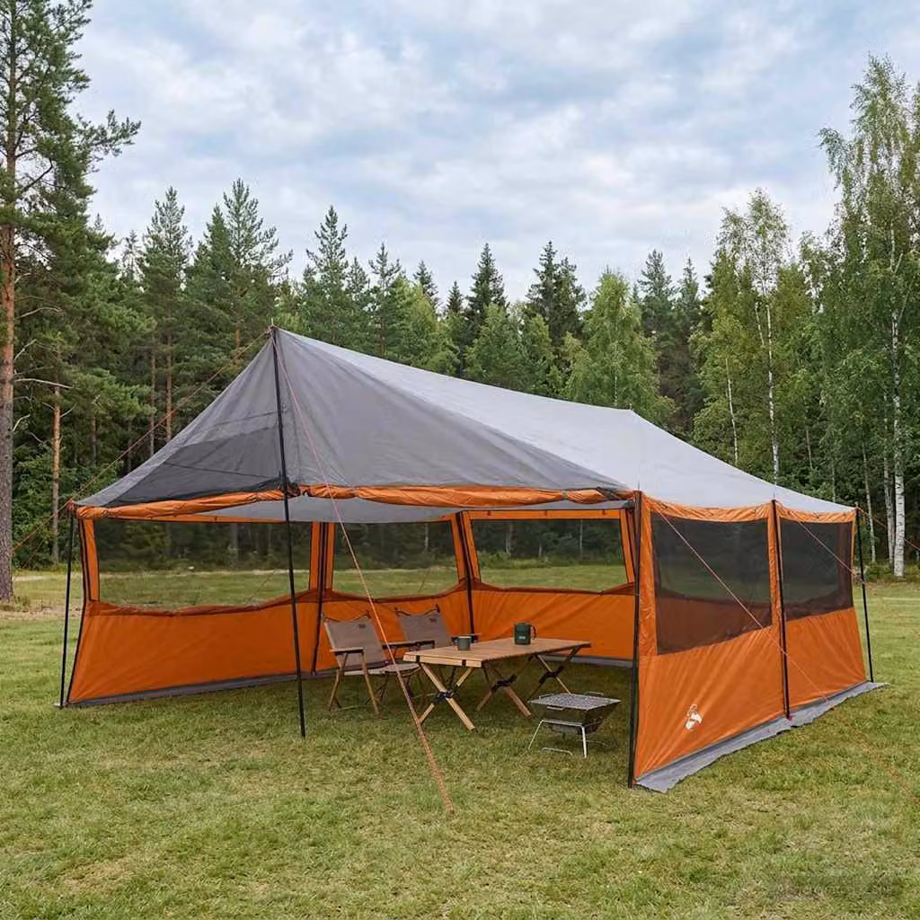 Tenda Familiare vidaXL Grigio e Arancione L/P/H: 600 x 400 x 268 cm