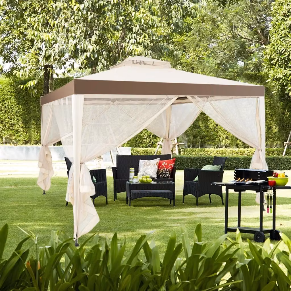 Gazebo a doppio tetto con zanzariera beige per esterno e campeggio L/P: 300 x 300 cm – 2
