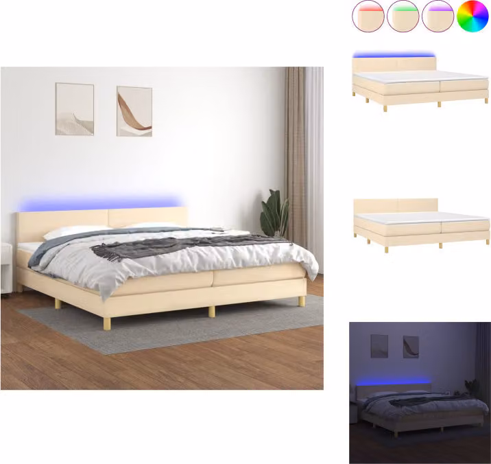 vidaXL Letto a molle con materasso e tessuto LED crema 200x200 cm - Letti e strutture letto