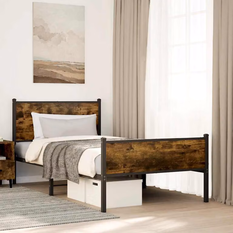vidaXL Giroletto in metallo color rovere fumo senza materasso L: 107 cm, P: 203 cm