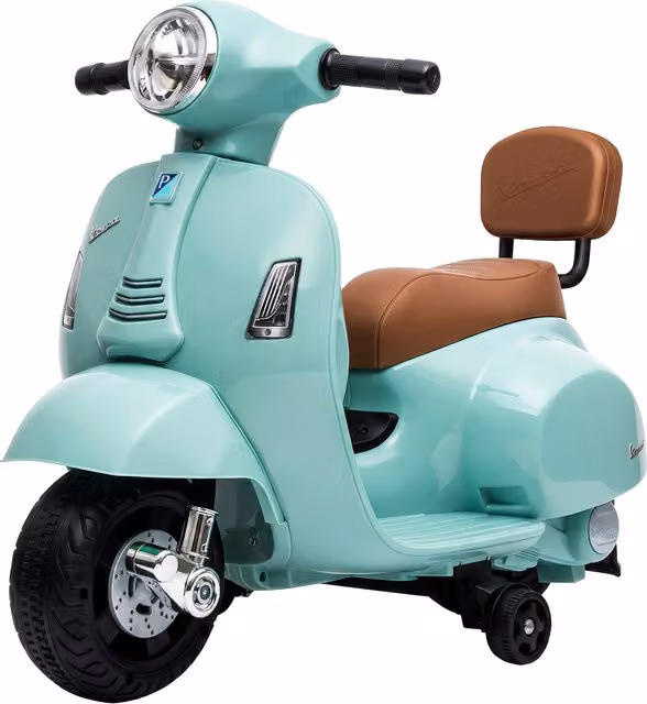 Moto elettrica per bambini AIYAPLAY Mini Vespa GTS con 2 rotelle, faro, clacson e schienale, Verde