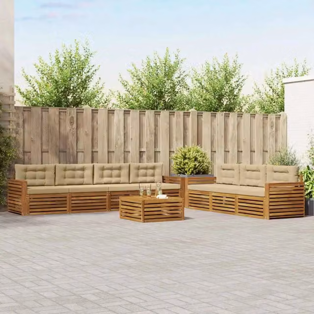 Set di divani da esterno 8 pezzi vidaXL in legno di acacia con tavolino da caffè, colore beige e sabbia – 1