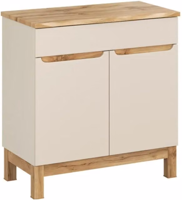 Set da bagno ERMANO cashmere e finitura rovere 80cm: mobile sottolavabo + piano per lavabo bisellato