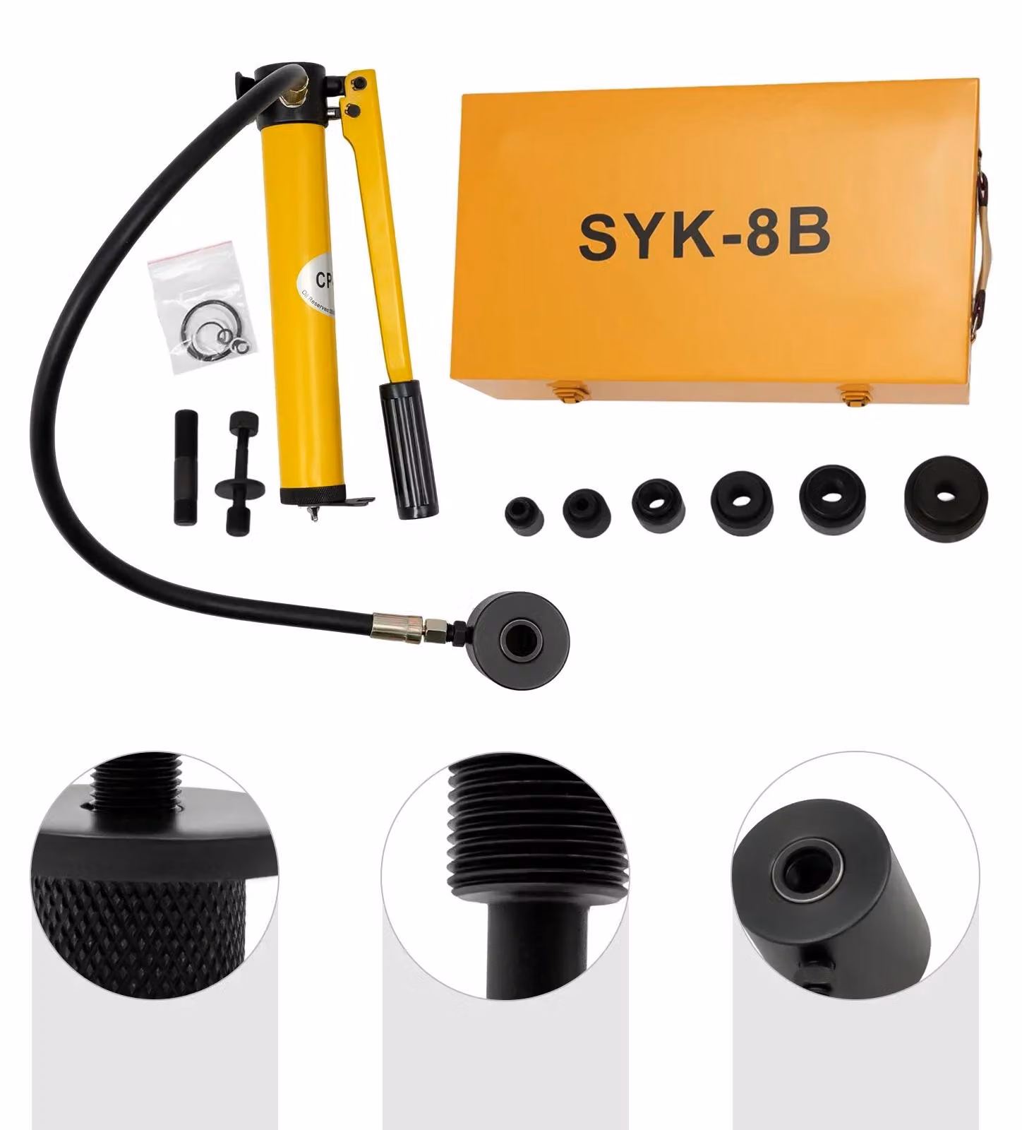 Kit di punzonatura idraulica - Punzone per forare lamiere e tubi - Acciaio - Cilindro idraulico - Utensile elettrico - Nero