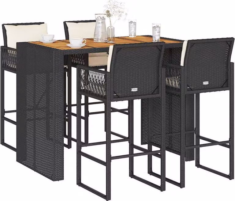 Maison Exclusive - Set da bar da giardino 5 pezzi con cuscini in polyrattan nero e legno di acacia