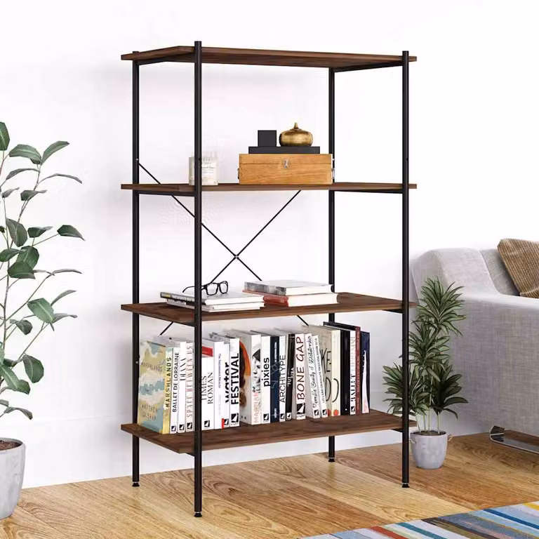 Scaffale industriale vidaXL con 4 mensole in metallo e legno, nero e marrone, L 80 cm x P 40 cm x H 130 cm