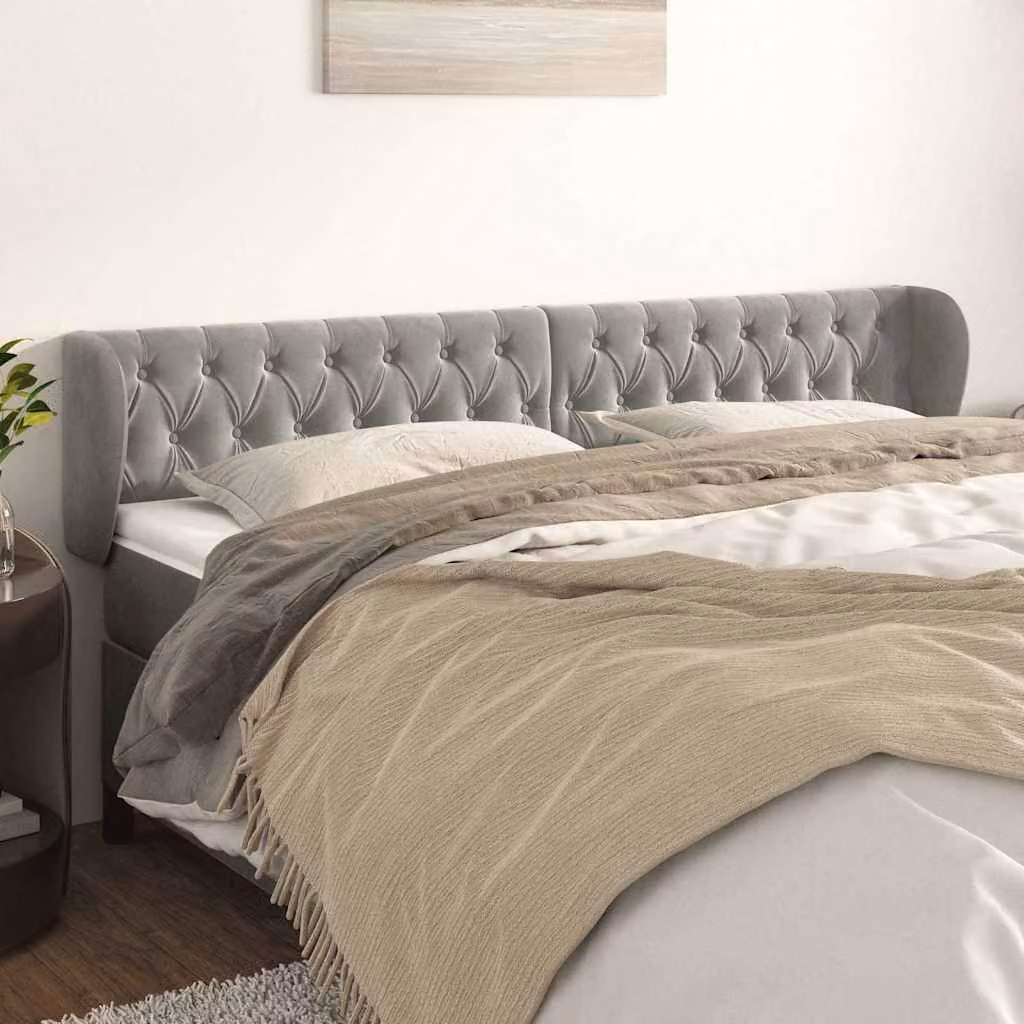Testiera ad orecchio vidaXL in velluto grigio chiaro L: 203 cm, P: 23 cm, H: 78-88 cm