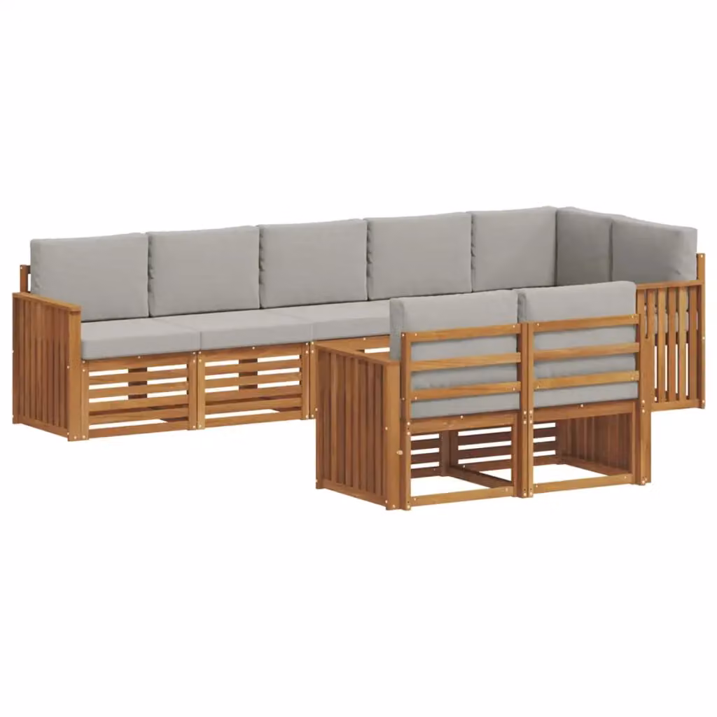 Set di divani da esterno a L vidaXL in legno di acacia con cuscini beige e grigi per giardino e terrazza – 2