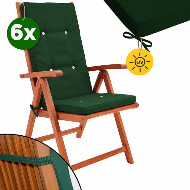 Set di 6 imbottiture per sedia Detex in poliestere trapuntato e idrorepellente, verde e bianco, 45 x 45 x 5 cm