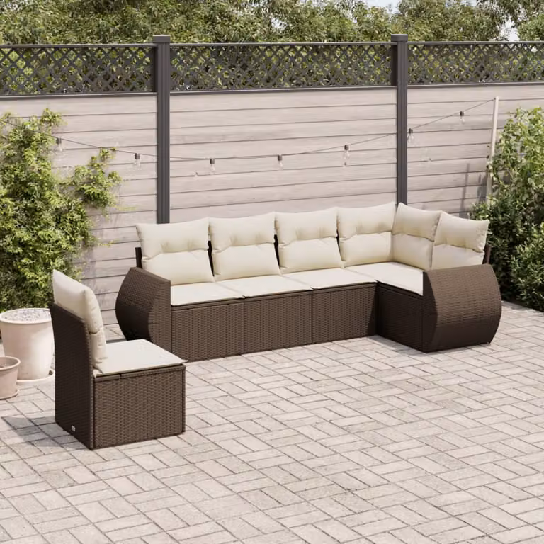 vidaXL Set Divano da Giardino a L 6 pz in Polyrattan Marrone con Cuscini Imbottiti e Rivestimenti Rimovibili