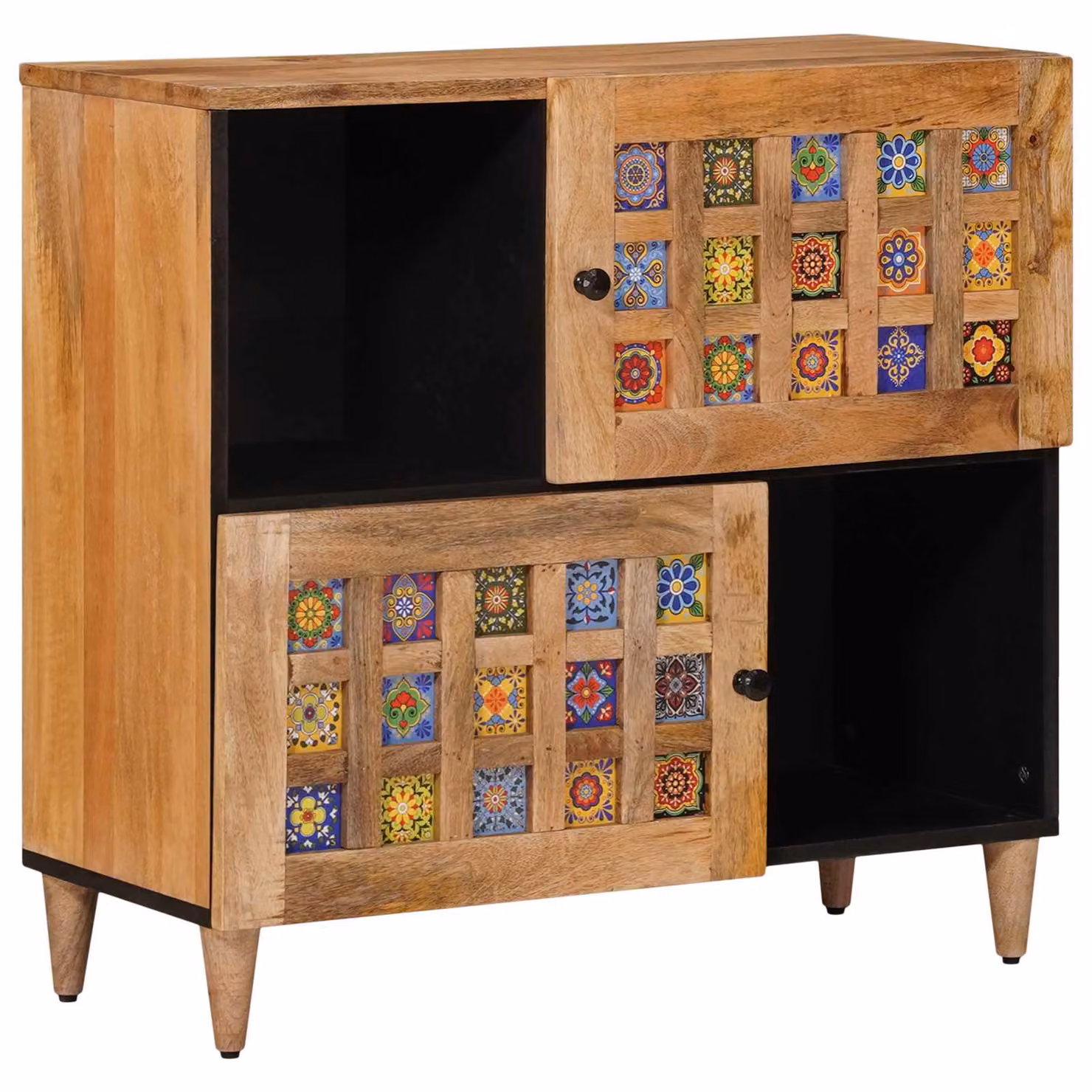 Credenza moderna vidaXL in legno di mango massello, colore marrone, L 80 x P 33 x H 75 cm