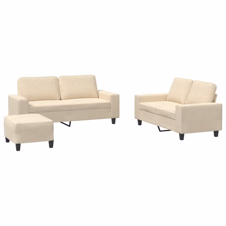 Set di Divani 3 pz Crema in Tessuto