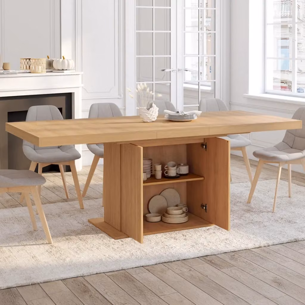 IDMarket Tavolo da pranzo allungabile Juliette marrone con doghe in legno e contenitore per 6-10 persone – 2