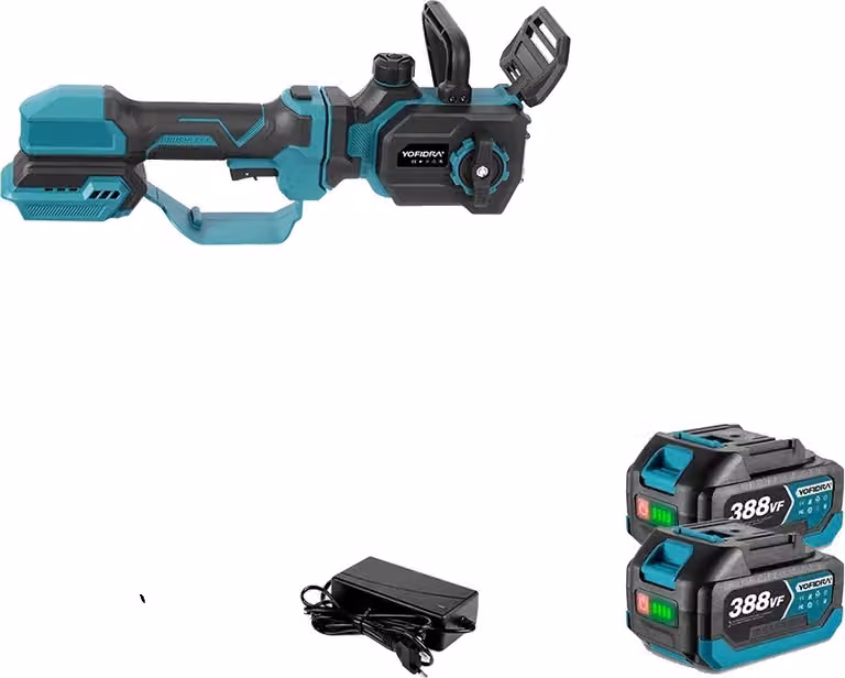 Motosega a batteria, 12 pollici, motore brushless, design telescopico, set di batterie 2x
