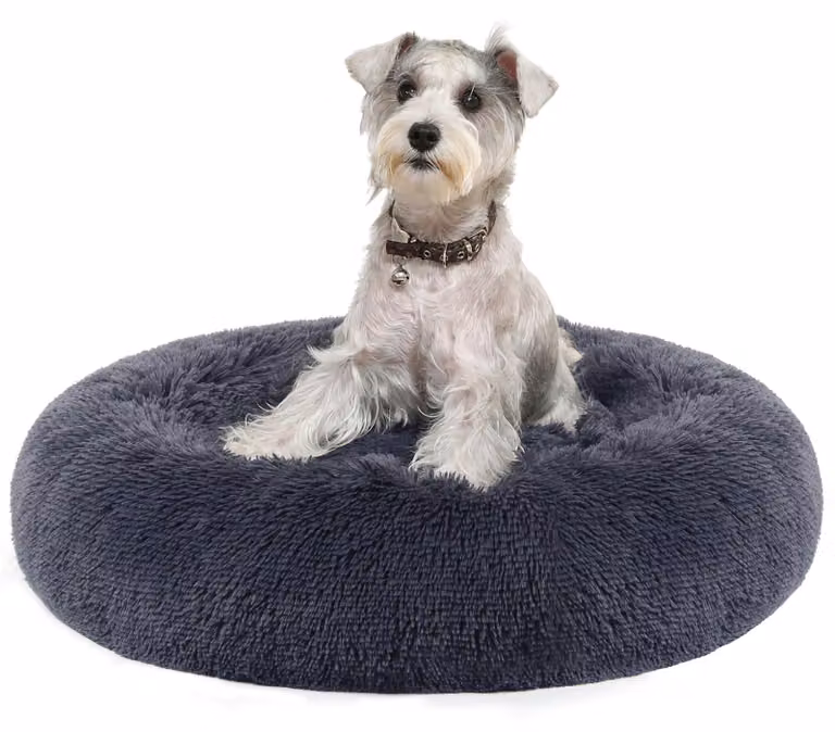Cuccia per cani Feandrea, anche adatta per gatti, forma a ciambella, imbottita, lavabile, imbottitura centrale rimovibile, peluche lungo, diametro 70 cm, color grigio scuro, modello PGW039G02