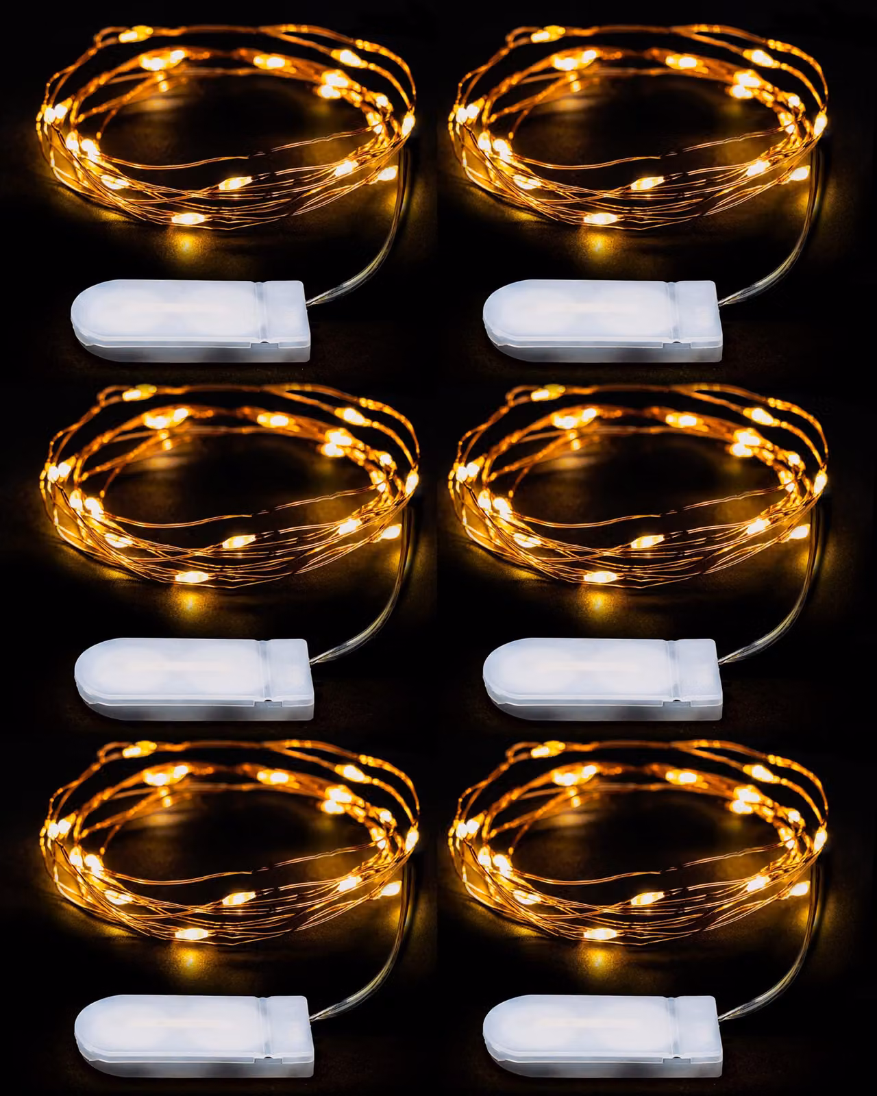 Catena luminosa a LED con filo di rame, 2 metri, 20 LED, luce bianco caldo, confezione da 6 pezzi