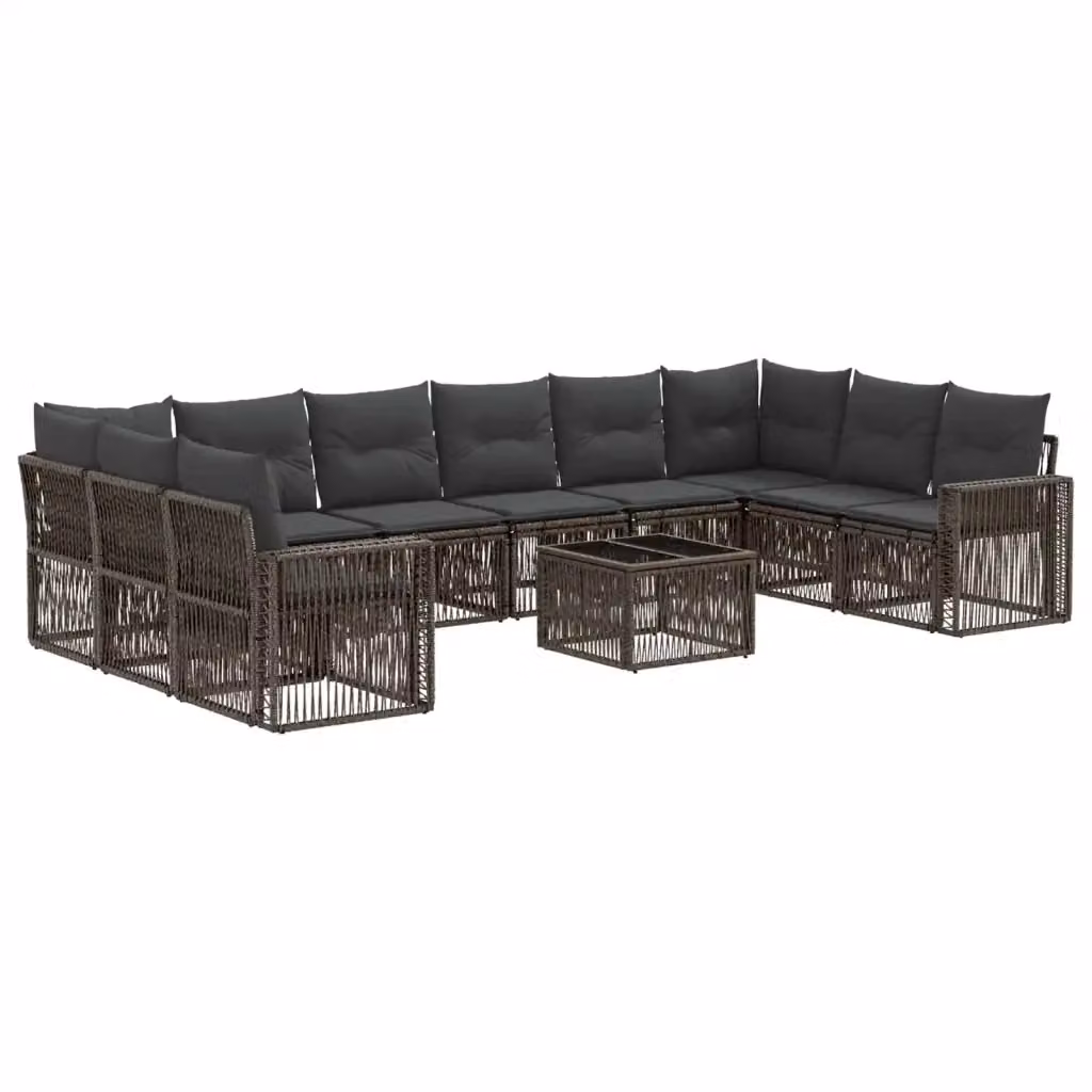 Set Divano da Giardino a Forma di U con Tavolino vidaXL, 11 Pezzi in Polyrattan Grigio e Antracite con Cuscini Imbottiti e Coperture Rimovibili – 2