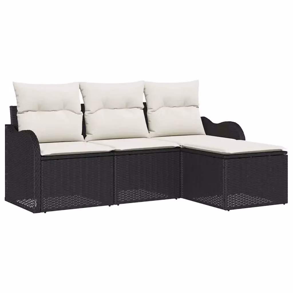 Set Divano da Giardino 4 pz vidaXL in Polyrattan Nero con Cuscini e Tavolino – 2
