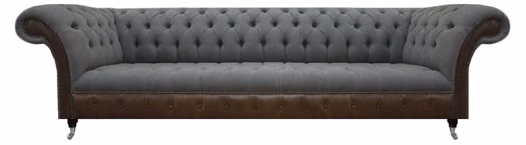Grau-Braune Chesterfield Couch Wohnzimmer Viersitzer Designer Textilsofa