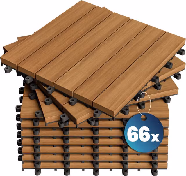 Set di 66 piastrelle da giardino Casaria in legno di acacia color marrone, L/P: 30 x 30 cm