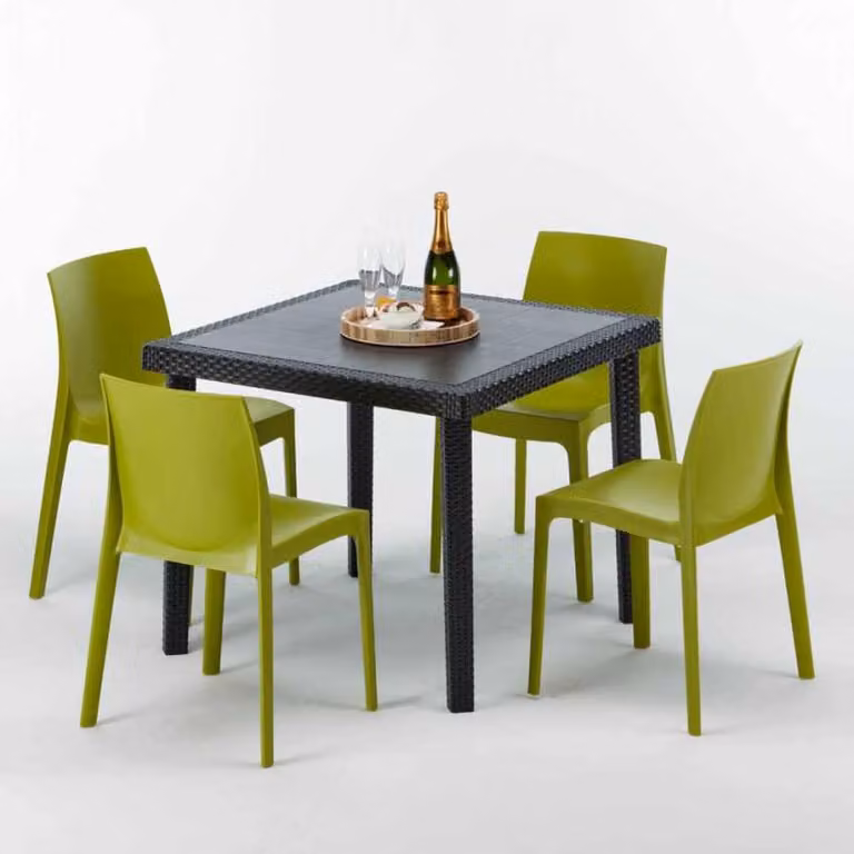 Tavolo quadrato nero e 4 sedie Set di bastoni da esterno in polipropilene colorato Grand Soleil Rome Passion - Verde anice