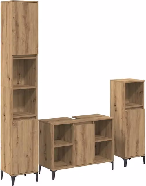 Set di mobili per il Bagno | Armadio da bagno con porta 3 pz Rovere artigianale