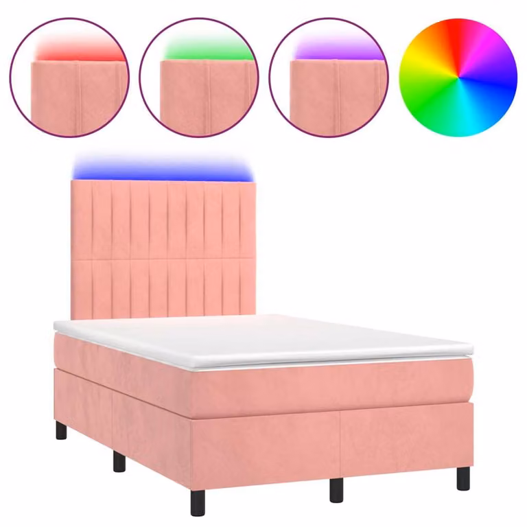 Letto a Molle con Materasso e LED Rosa 120x200 cm in Velluto
