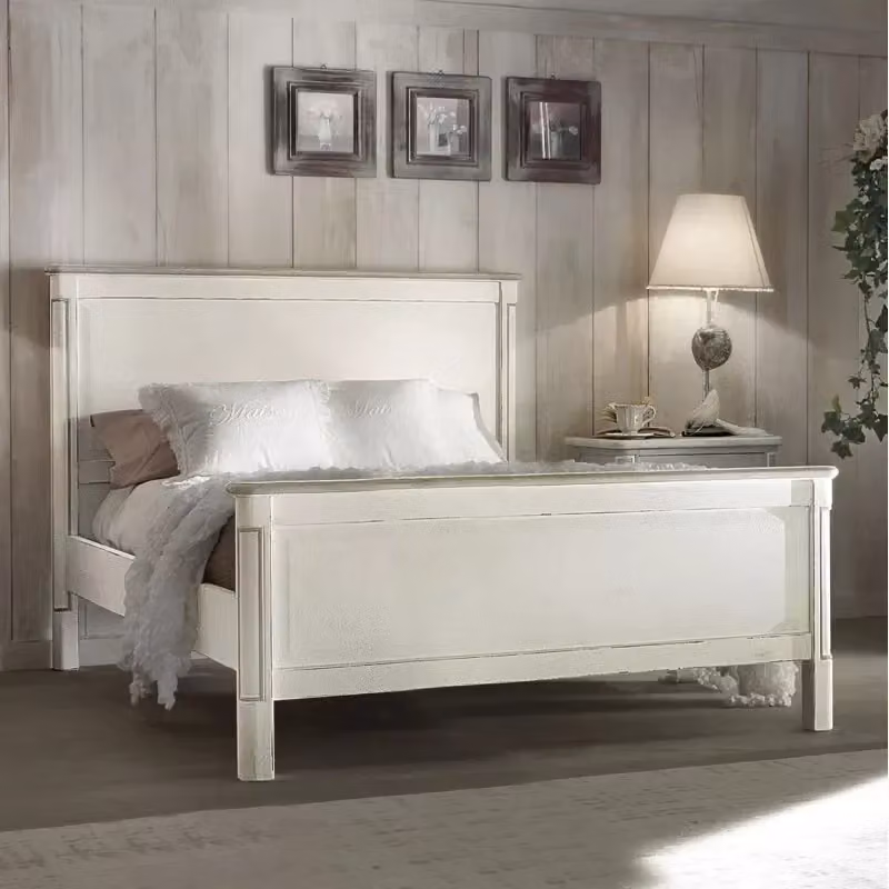 Letto una piazza e mezza in legno di pino stile shabby chic bianco e grigio Mobili 2G L/P/H: 138 x 214 x 110 cm – 2