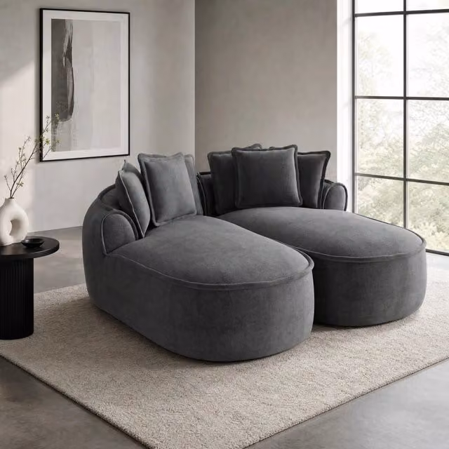 Divano letto modulare Mivray in ciniglia grigio con seduta regolabile e funzione letto