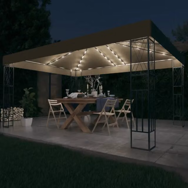 Gazebo con Luci a Stringa LED 3x4 m in Tessuto Grigio Talpa 3070331