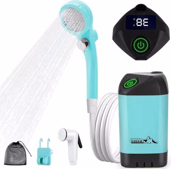 Doccia portatile da campeggio con batteria e pompa - Ricaricabile - Batteria da 6000 mAh - Docce mobili - Docce da esterno - Soffione e tubo flessibile - Campeggio, viaggi, giardino, lavaggio auto.