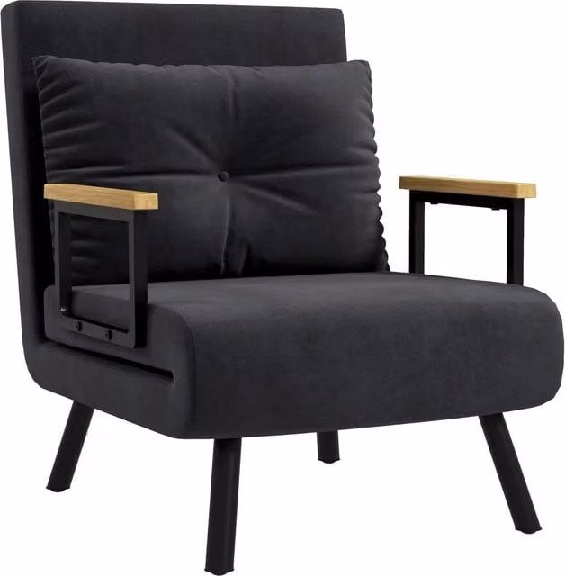 Poltrona Letto Reclinabile Singola GIORDANOSHOP in Velluto Nero con Struttura in Metallo e Imbottitura in Schiuma